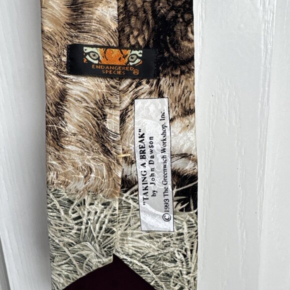 100% Silk Tie Wolf ‘Taking A Break’ John Dawson 1993 Endangered Species - Picture 4 of 7